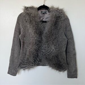 Vintage mob wife style knit cardigan with faux fur collar